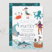 Invitation Ahoy Matey Pirate Sea Animaux 1er anniversaire (Devant / Derrière)