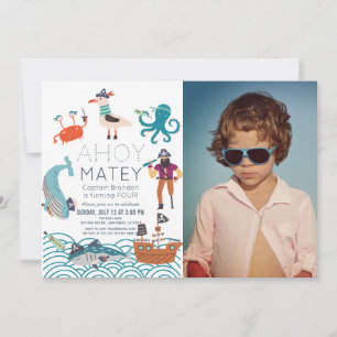 Invitation Ahoy Matey Pirate Sea Animaux Photo Anniversaire