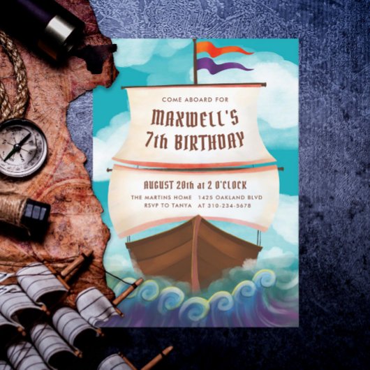 Invitation Ahoy Matey Pirate Ship Anniversaire Party