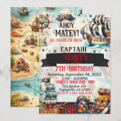 Invitation Ahoy Matey Pirate Thème Anniversaire Fête Invitati (Devant / Derrière)