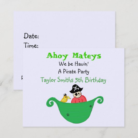 Invitation Ahoy Mateys (Devant / Derrière)