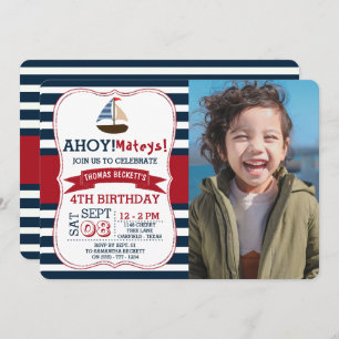 Invitation Ahoy Mateys ! Nautical Boys Photo Anniversaire