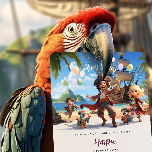 Invitation Ahoy Mateys ! Pirate Paradise Island Anniversaire 