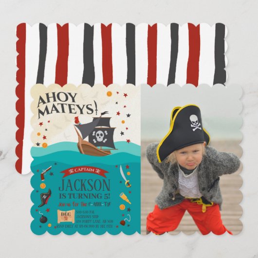 Invitation Ahoy Mateys Pirate Photo Anniversaire (Devant / Derrière)