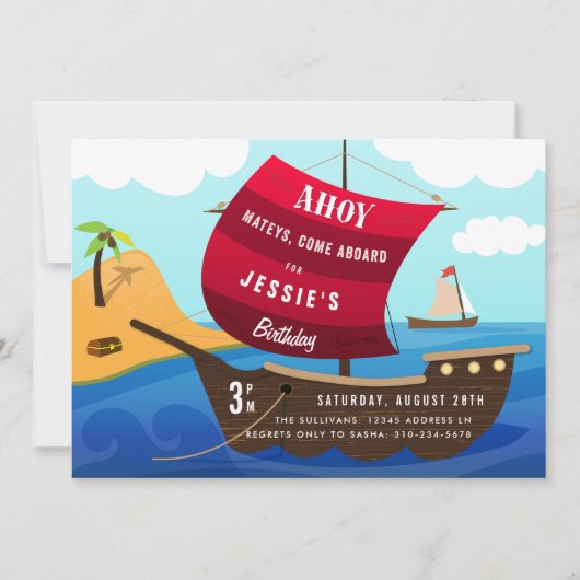 Invitation Ahoy Mateys Pirate Ship Anniversaire de enfant Inv (Devant)