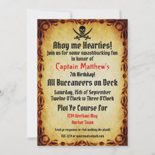 Invitation Ahoy Me Hearties Pirate Anniversaire