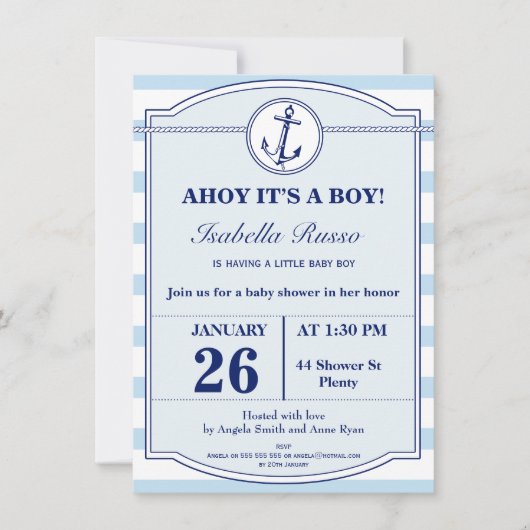 Invitation Ahoy Nautical C'est un Baby shower-garçon Invitati (Devant)