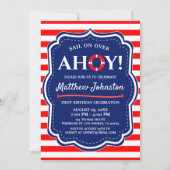 Invitation Ahoy Nautical Ocean Navy Blue Coastal Boy Annivers (Devant)