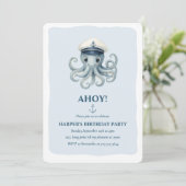 Invitation Ahoy Nautical Octopus Birthday | Ocean Sailor (Debout devant)