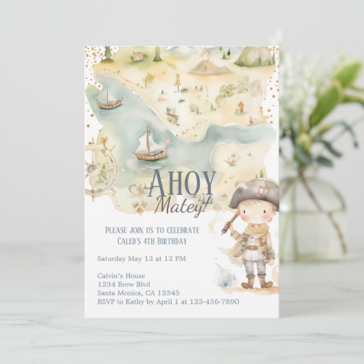 Invitation Ahoy Pirate Adventure Quatrième anniversaire (Debout devant)