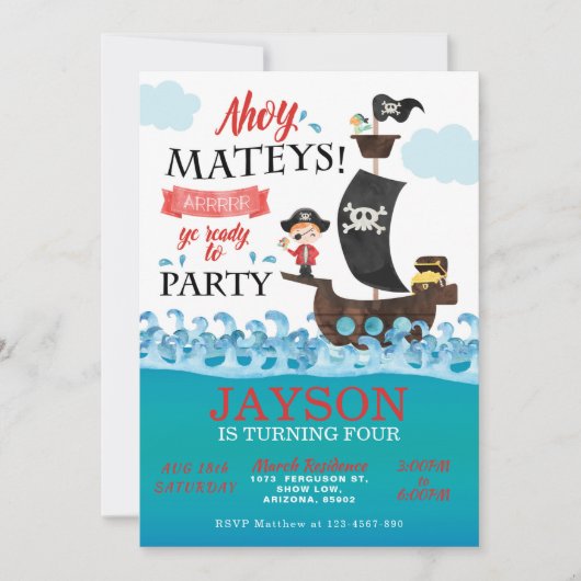 Invitation Ahoy Pirate Anniversaire (Devant)