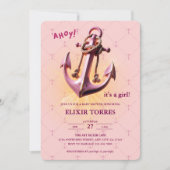 Invitation Ahoy rose moderne ! Ancre Baby shower nautique (Devant)