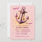 Invitation Ahoy rose moderne ! Ancre Baby shower nautique (Devant)