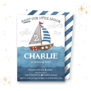 Invitation Ahoy Sailor Nautical Cute Boat Anniversaire Invita