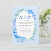 Invitation Ahoy Sea Animals Nautical Blue Boy Baby shower (Debout devant)