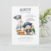 Invitation Ahoy Teddy Bear Pirate Sailor Baby shower (Debout devant)