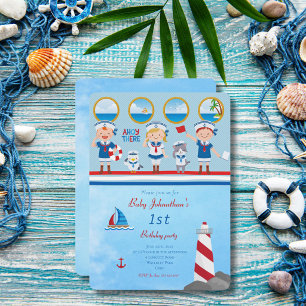 Invitation Ahoy There Bleu Rouge Bleu Blancs Bateau phare