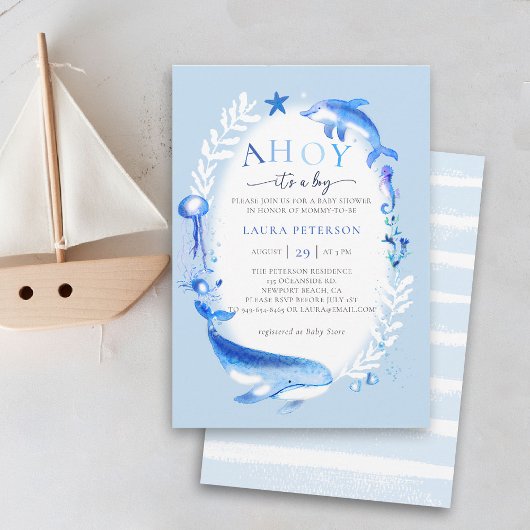Invitation Ahoy Under Sea Animals Baby shower Nautique Garçon