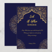 Invitation Aïd Al Adha Golden Mandala Navy Blue Holiday (Devant / Derrière)