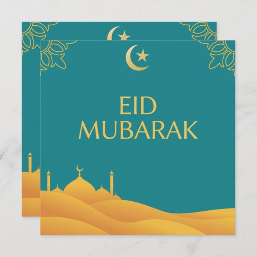 Invitation Aïd Moubarak en Arrière - plan turquoise (Devant / Derrière)