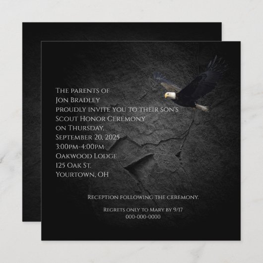 Invitation Aigle à tête blanche sur roche noire (Devant / Derrière)