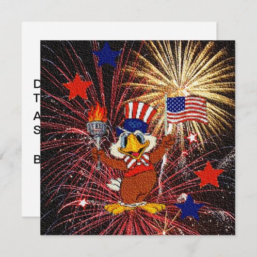 Invitation Aigle de dessin avec drapeau et feu d'artifice Inv (Devant / Derrière)