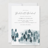 Invitation Aigrette Bleu Rustique Pin d'Hiver Enterrement de (Devant)
