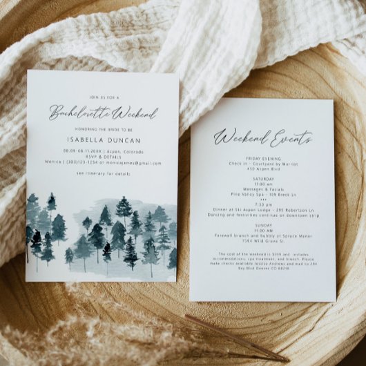 Invitation Aigrette Bleu Rustique Pin d'Hiver Enterrement de