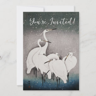 Invitation Aigrettes de Koson dans la neige : vintage japonai