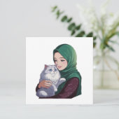 Invitation Aiguë fille serrer dans ses bras chat mignon (Debout devant)