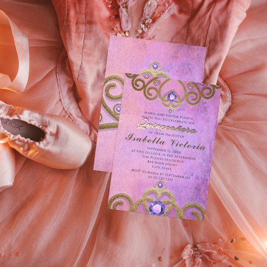Invitation Aiguille en or rose pourpre Bijoux Tiara Quinceañe