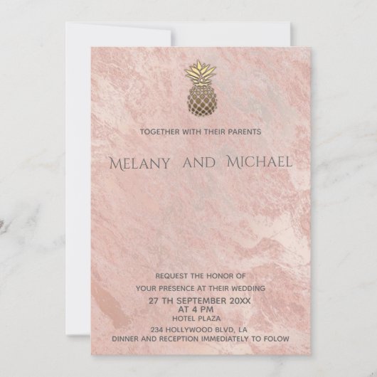 Invitation Aiguille minimaliste en marbre rosegold (Devant)