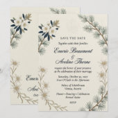 Invitation Aiguilles de pin, Edelweiss, Fleurs blanches, Gauf (Devant / Derrière)