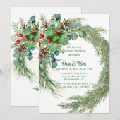 Invitation Aiguilles de pin Rouge Berry Noël Couples Douche (Devant / Derrière)