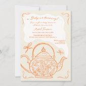 Invitation Aiguilles orange rétro teapot bébé est en train de (Devant)