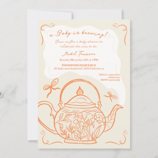 Invitation Aiguilles orange rétro teapot bébé est en train de (Devant)