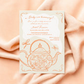 Invitation Aiguilles orange rétro teapot bébé est en train de