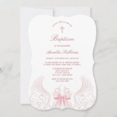 Invitation Ailes d'ange délicates Baptême rose rose (Devant)
