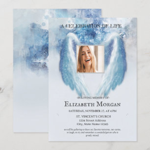 Invitation Ailes d'ange Photo Bleu Célébration de la Vie