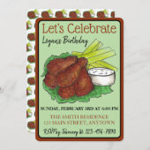 Invitation Ailes de poulet chaudes Fêtons l'anniversaire (Devant / Derrière)