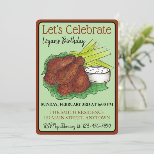 Invitation Ailes de poulet chaudes Fêtons l'anniversaire (Debout devant)