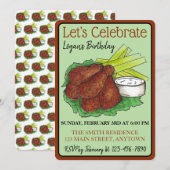 Invitation Ailes de poulet chaudes Fêtons un anniversaire (Devant / Derrière)