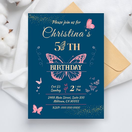 Invitation Ailes papillon 5e anniversaire couleur bleue