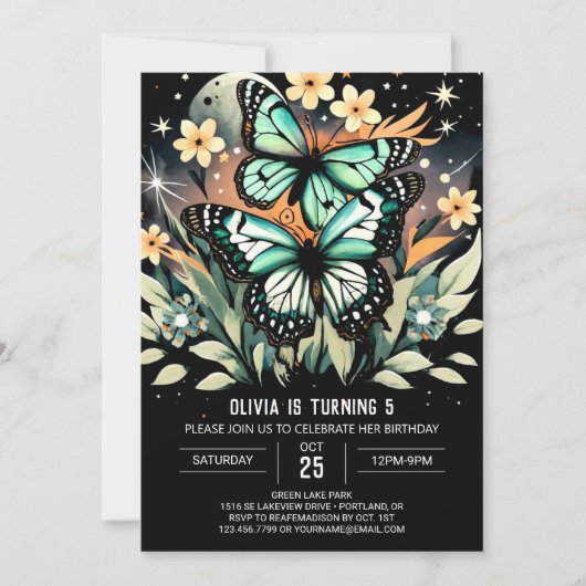 Invitation Ailes papillon chic Anniversaire (Devant)