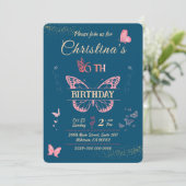 Invitation Ailes papillon couleur bleue 6e anniversaire (Debout devant)