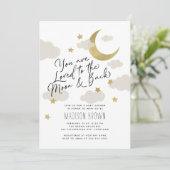 Invitation Aimé à la Lune et au Baby shower noir Gold White (Debout devant)