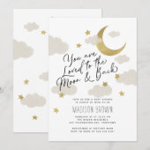 Invitation Aimé à la Lune et au Baby shower noir Gold White (Devant / Derrière)