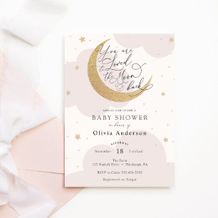 Invitation Aimé à la lune et le Baby shower rose du dos