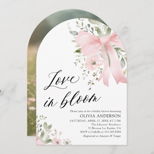 Invitation Aimer Floral Bow rose dans la Fête des mariées Arc (Devant / Derrière)