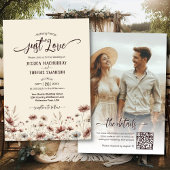 Invitation Aimez ! Boho Fleur sauvage Photo QR Code Mariage